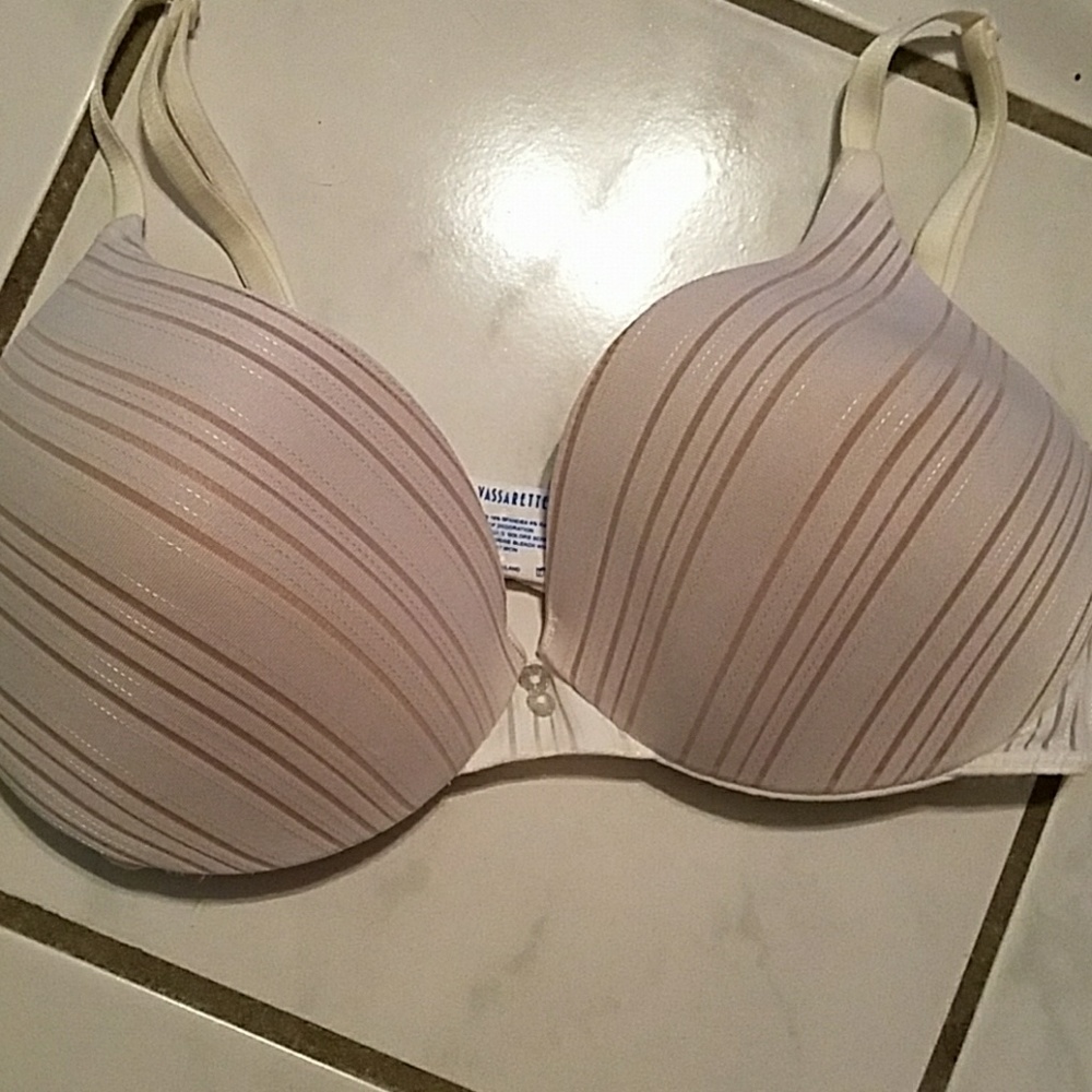 Off white with tan striped Vassarette bra